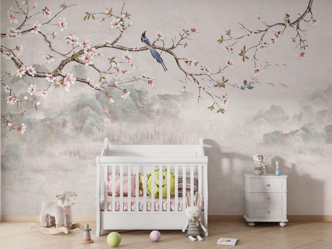Chinoiserie Cherry Blossom Wallpaper: Asian Floral Wall Mural Peel and ...