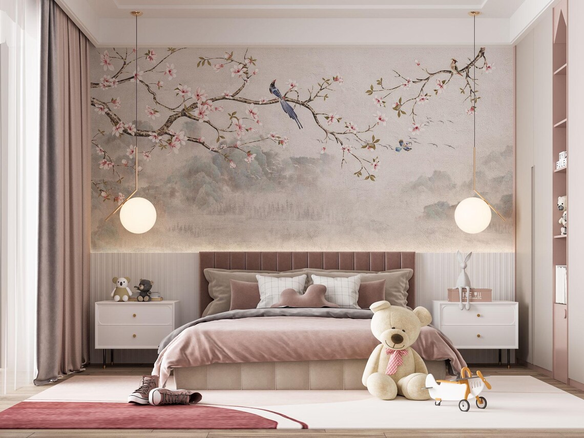 Chinoiserie Cherry Blossom Wallpaper: Asian Floral Wall Mural Peel and ...