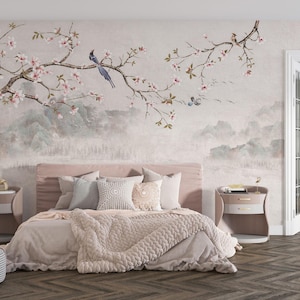 Chinoiserie Cherry Blossom Wallpaper: Asian Floral Wall Mural Peel and ...