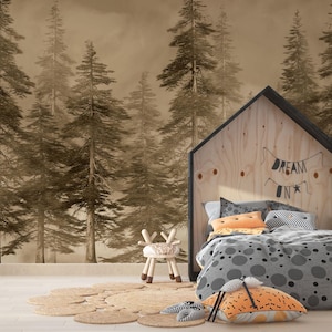 Papier peint forêt paysage forêt de pins, papier peint enfant Woodland auto-adhésif facile à retirer, papier peint chambre enfant Woodland