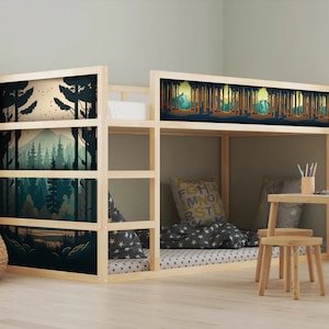 Sticker for IKEA KURA children's bed adhesive furniture film sticker children's room Trees Forest Decal, Kids Bed Decoration, Woodland Mural