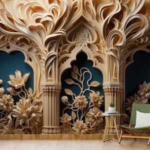 Carta da parati dall'aspetto floreale 3D, murale con fiori, murale floreale con stacca e incolla, carta da parati autoadesiva, colonne dall'aspetto 3D, carta da parati del soggiorno