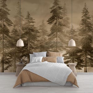 Pine Tree Forest Nursery Mural: Watercolor Woodland Peel & Stick Wallpaper