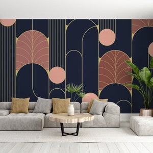 Anpassbare Größe Design Kunst Tapete, Abstraktes Wandbild zum Schälen und Aufkleben, Abstrakte Form Tapetendekor, Mid Century selbstklebendes Papier