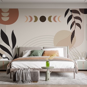Beige Brown Abstract Art Wallpaper Mural: Boho Peel and Stick