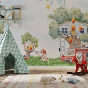 Forest Nursery Wallpaper Mural: Watercolor Pine Trees, Peel & Stick
