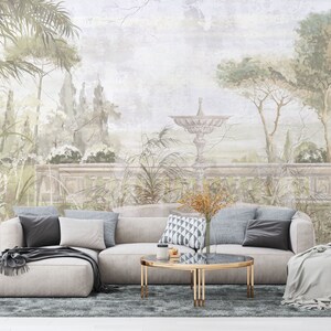 Vintage Waldlandschaft Wallpaper Wandbild: Schälen und Aufkleben Tropische Wandkunst