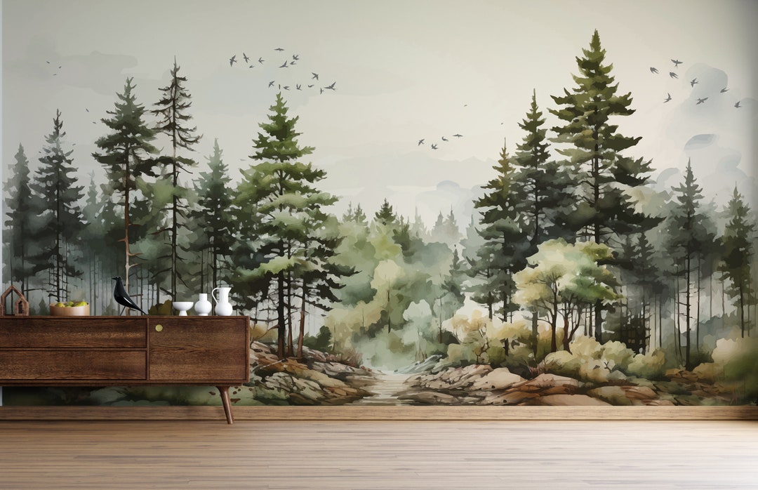 Forest Mountain Nursery Wallpaper Mural: Peel and Stick Kids Room Decor ...