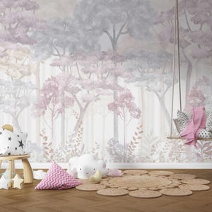 Soft Colors Forest Wall Decor, Forest Design For Children Mural Room, Trees Nursery Wallpaper, Forest Kids Wallpaper, Magic Forest Mural