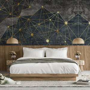 Geometric Abstract Wall Mural: Dark Color Peel and Stick Wallpaper