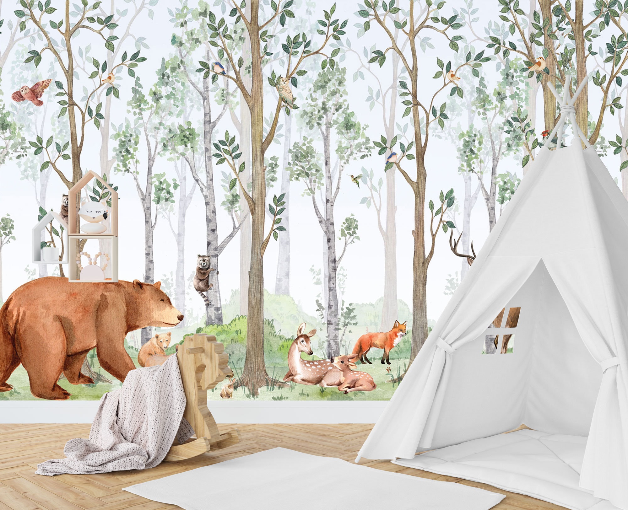 Forest Design for Children Mural Room Woodland Birch Etsy