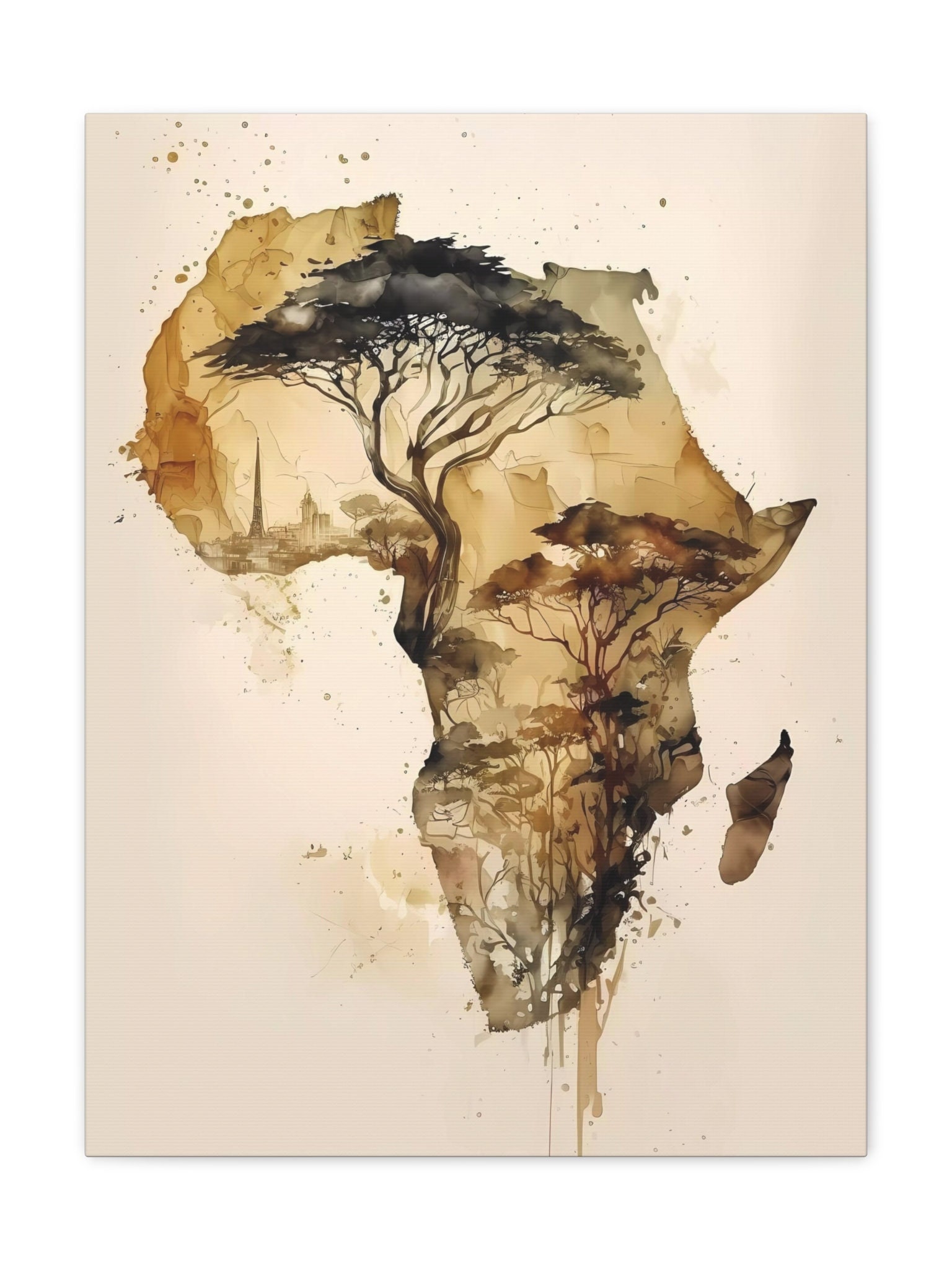 African Wall Art Gallery Set Watercolor Beige Paintings Etsy