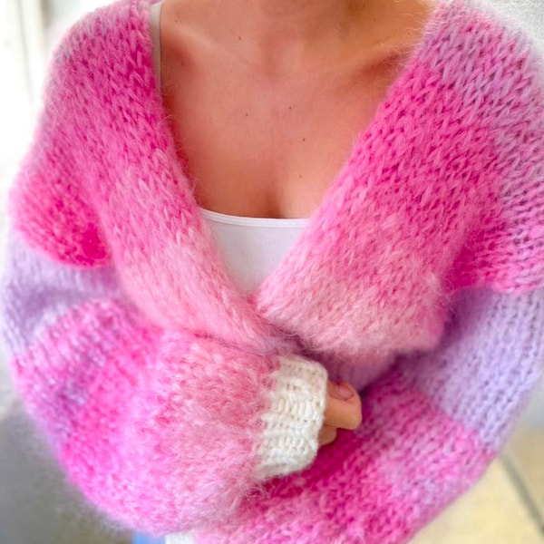 Colorfluffcardigan (ENGLISCH) - Einfaches Strickmuster aus Mohair (Nadel 12mm)