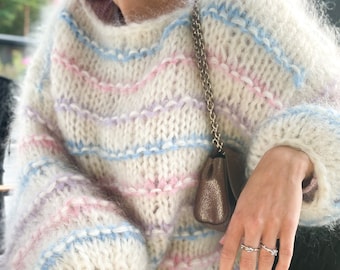 Karen Sweater (Dänisch) - begynderstrikmønster i mohair (15 mm pinde), Karengenseren super flauschiger og grobstrick Pullover