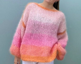 SjøbrisSweater Sunset Edition (ENG) knitting pattern - Easy knit in mohair (needle 12mm)