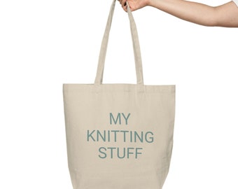 MY KNITTING STUFF blue - Canvas Shopping Tote natural cotton