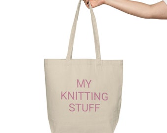 MY KNITTING STUFF pink - Canvas Shopping Tote natural cotton