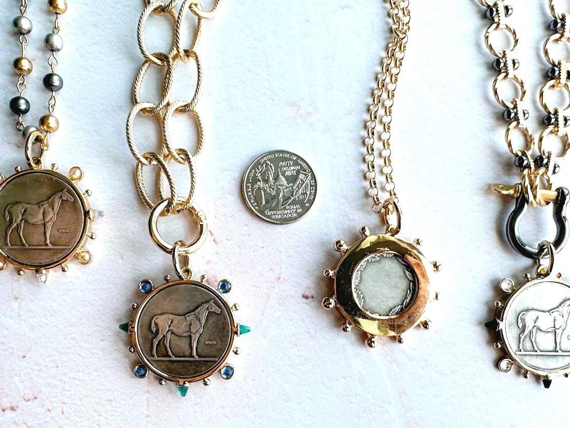 Customizable Equestrian Coin Necklace - Classic Layer Pendant Jewelry - Thumbnail 2