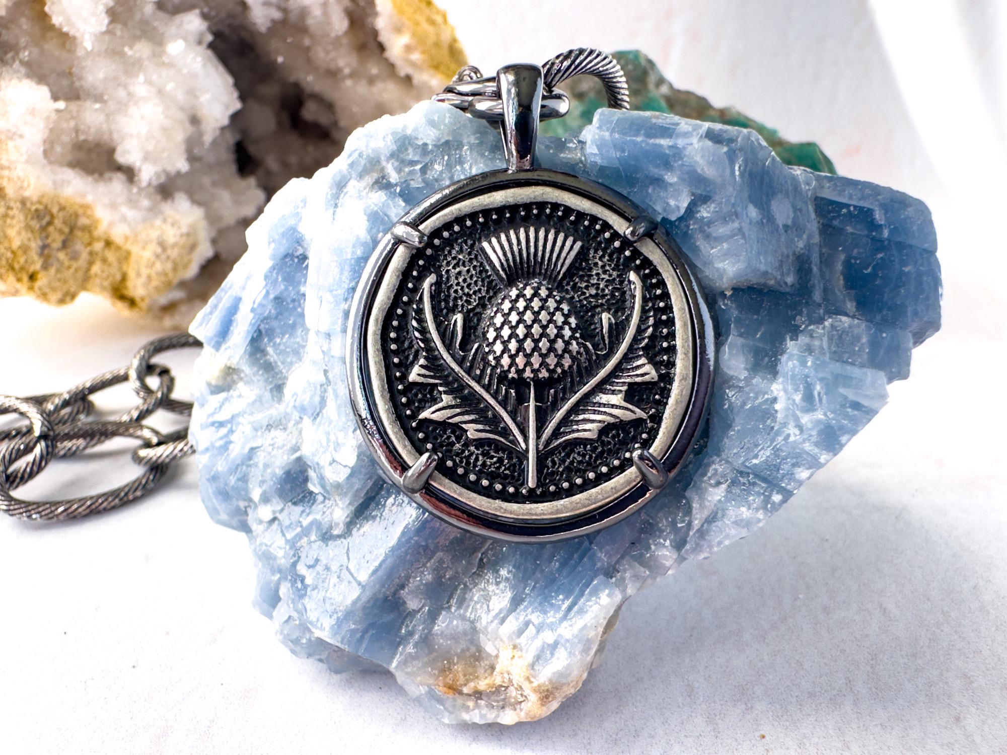 Timeless Gunmetal and Silver Coin Necklace - Gift for the Naturalist - Thumbnail 2