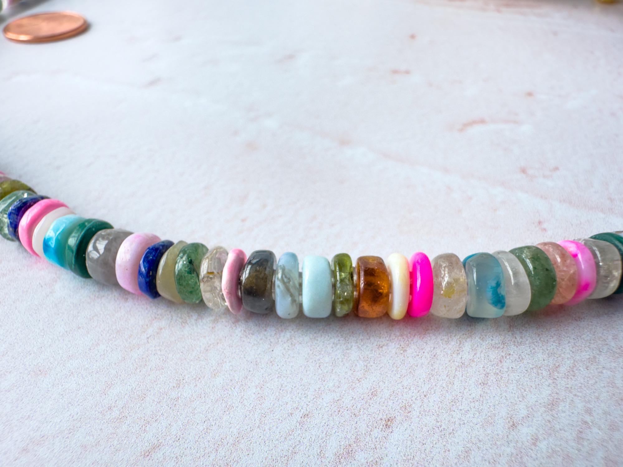 Bright Multi Gemstone Heishi Necklace - Vibrant Boho Layer Jewellery - Thumbnail 2