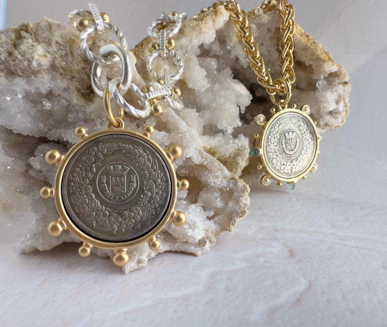 French Vintage-Style Coin Necklace - Customizable Pendant Necklace