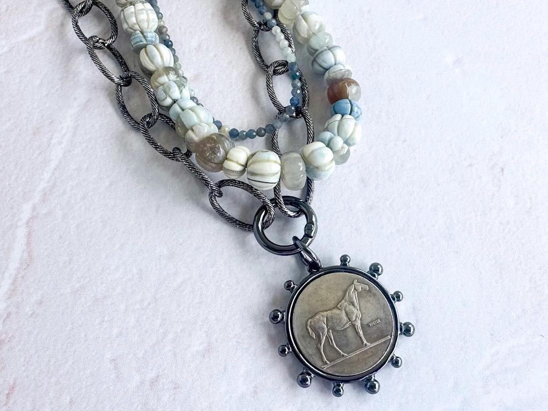 Classic Burnished Silver Horse Coin Necklace - Jewelry for Horse Lovers - Thumbnail 6