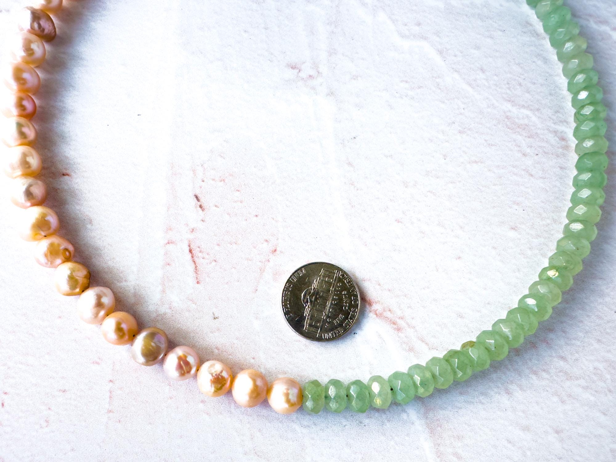 Elegant Pearl and Aventurine Gemstone Necklace -  Gift for Mother's Day - Thumbnail 2