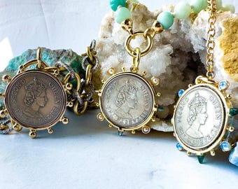 Queen Elizabeth Coin Pendant Necklace - Customizable Chain