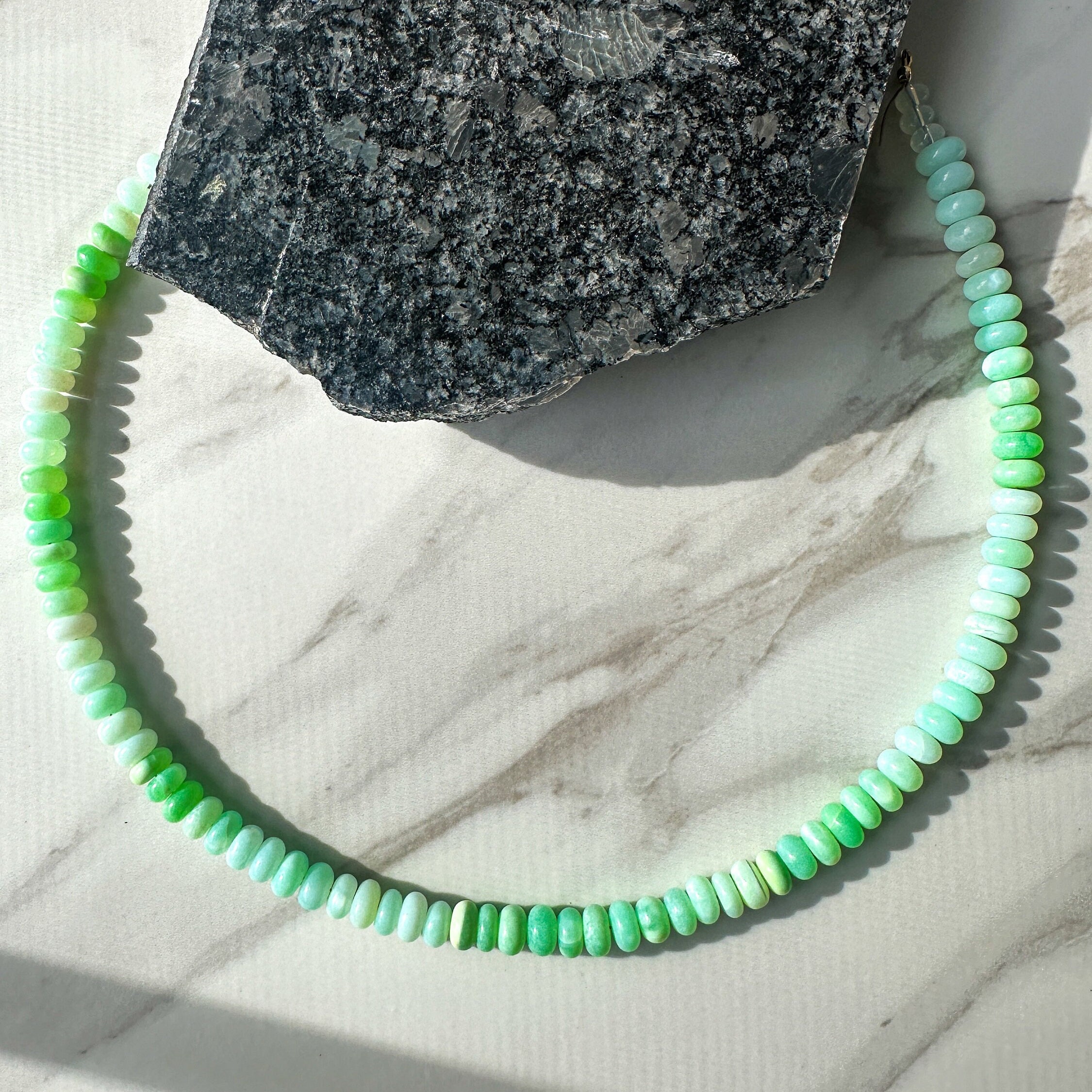Shades of Green Opal Candy Necklace - Rondelle Pantone Gemstone Jewelry - Thumbnail 7