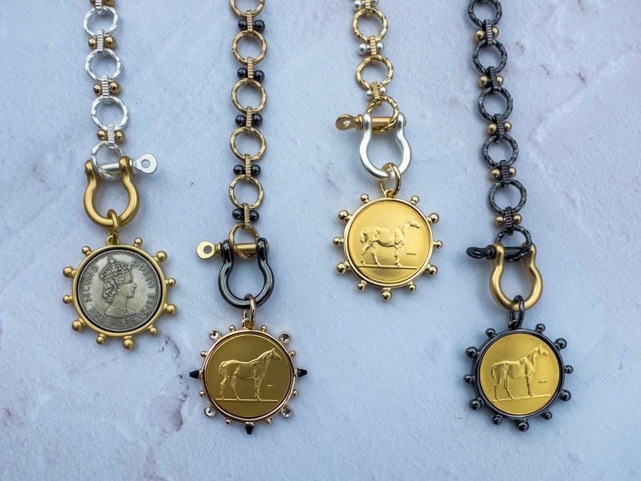 Modern Gunmetal and Gold Equine Necklace - Perfect Gift for the Horselover - Thumbnail 2
