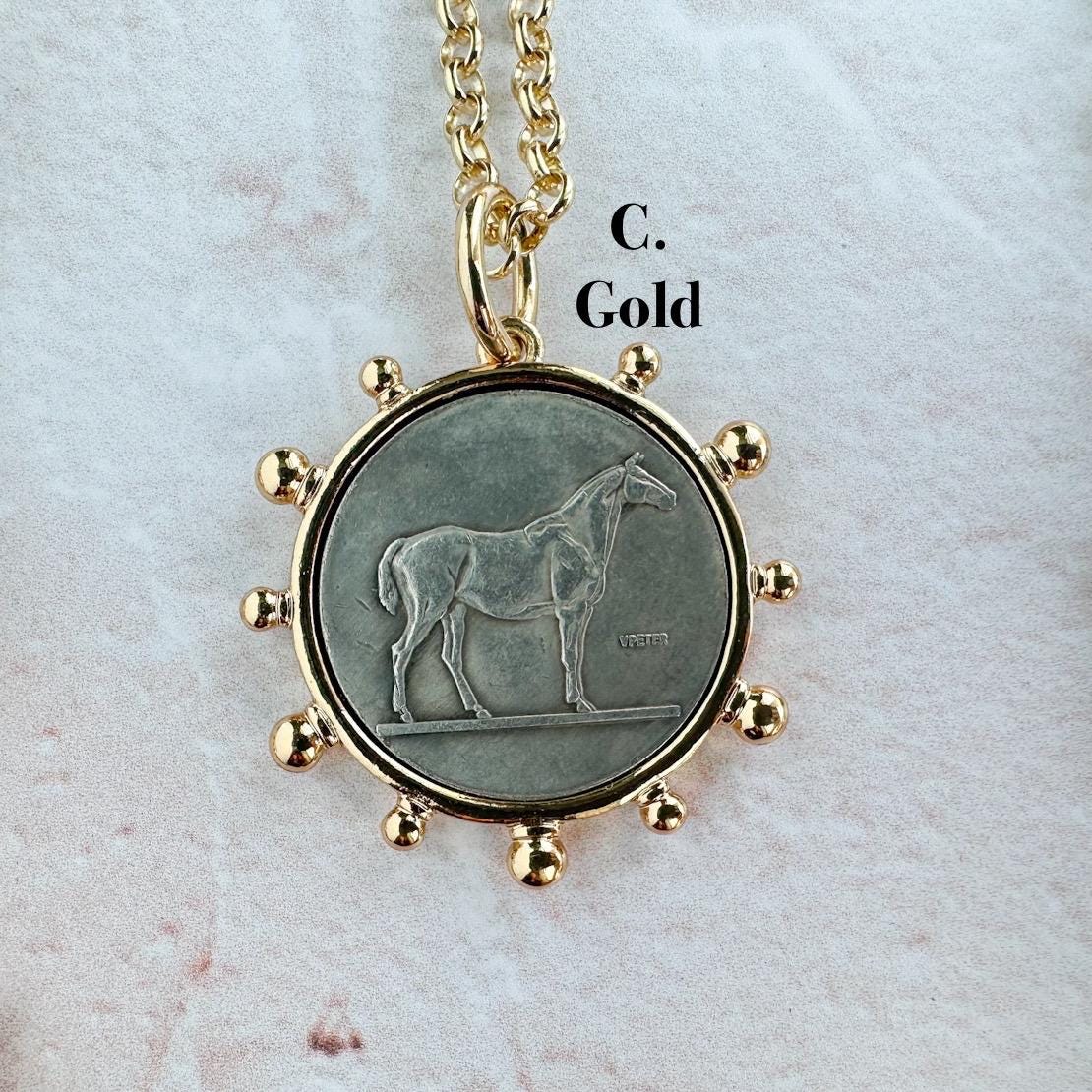 Customizable Equestrian Coin Necklace - Classic Layer Pendant Jewelry - Thumbnail 5