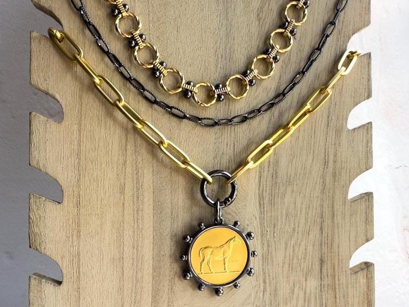 Modern Gunmetal and Gold Equine Necklace - Perfect Gift for the Horselover - Thumbnail 3