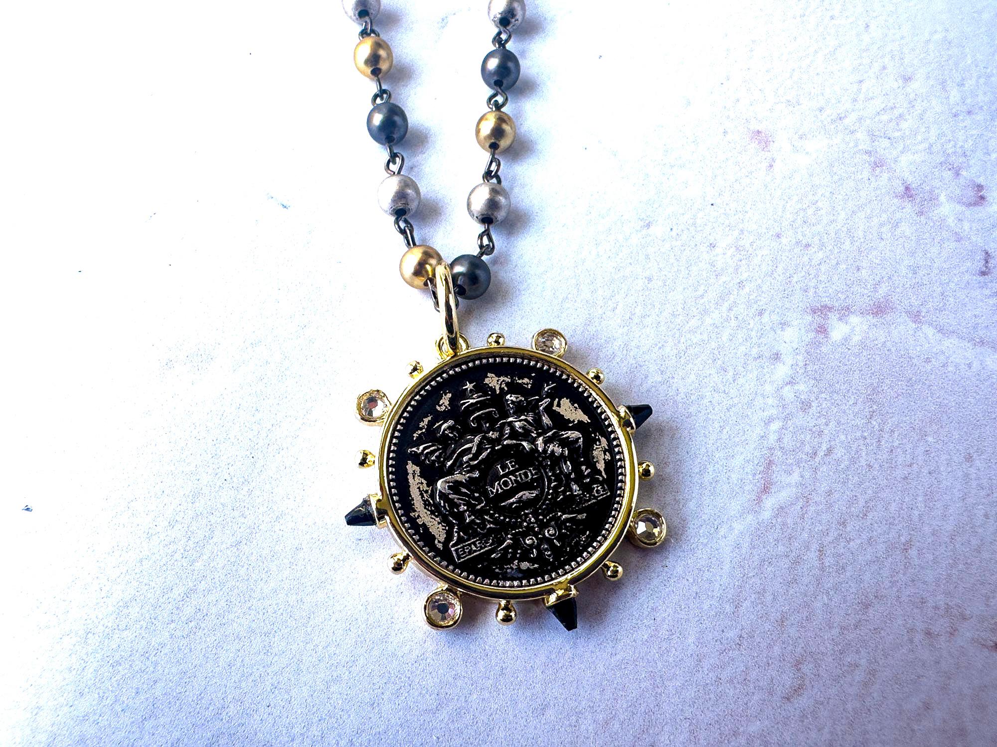Charming Embellished French Coin Replica Necklace - A Perfect Gift for a Favorite French Teacher or Friend! - Thumbnail 6