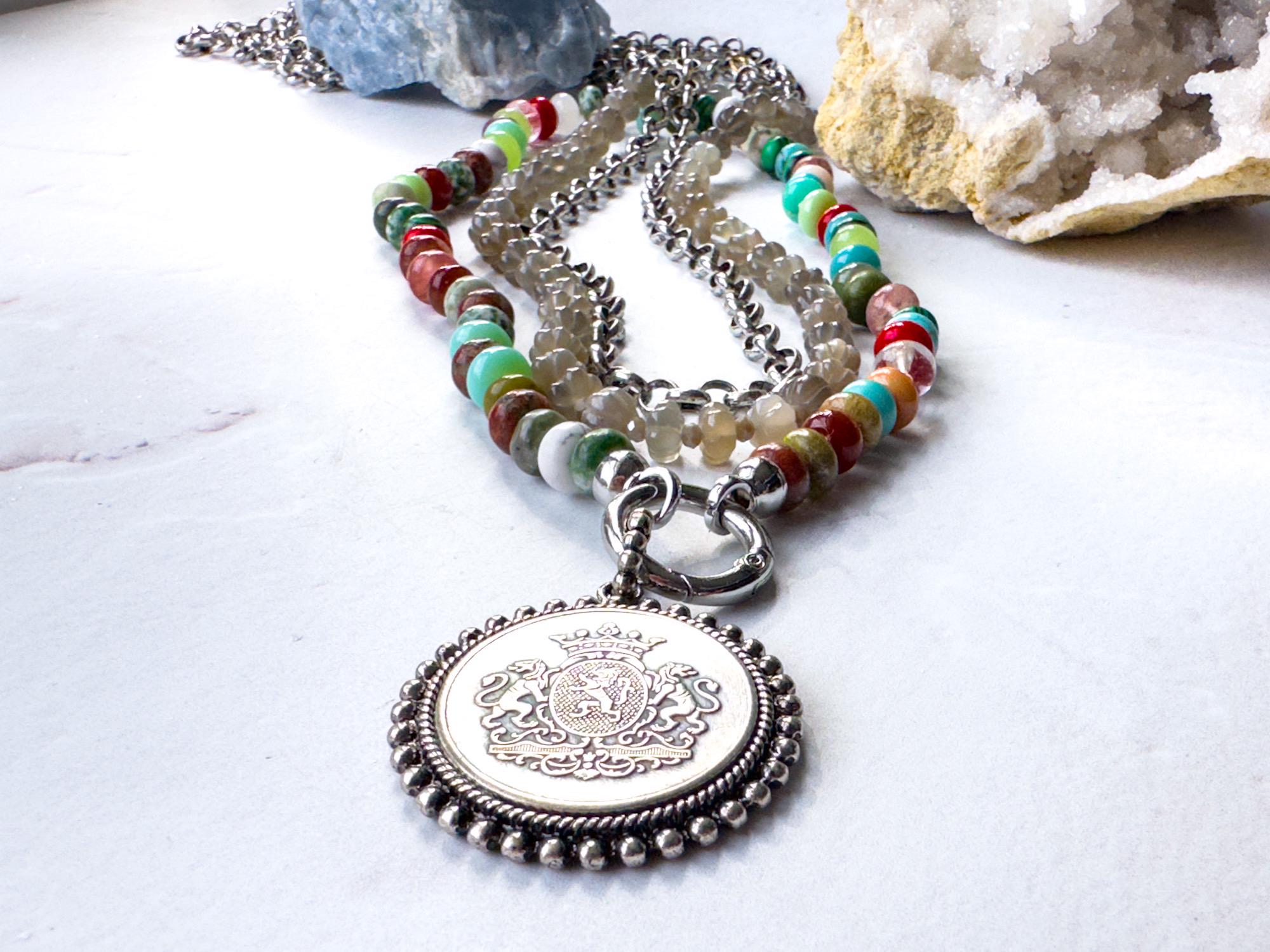 A Classic, Regal Silver Coin Necklace - Customizable Pendant Jewelry - Thumbnail 7