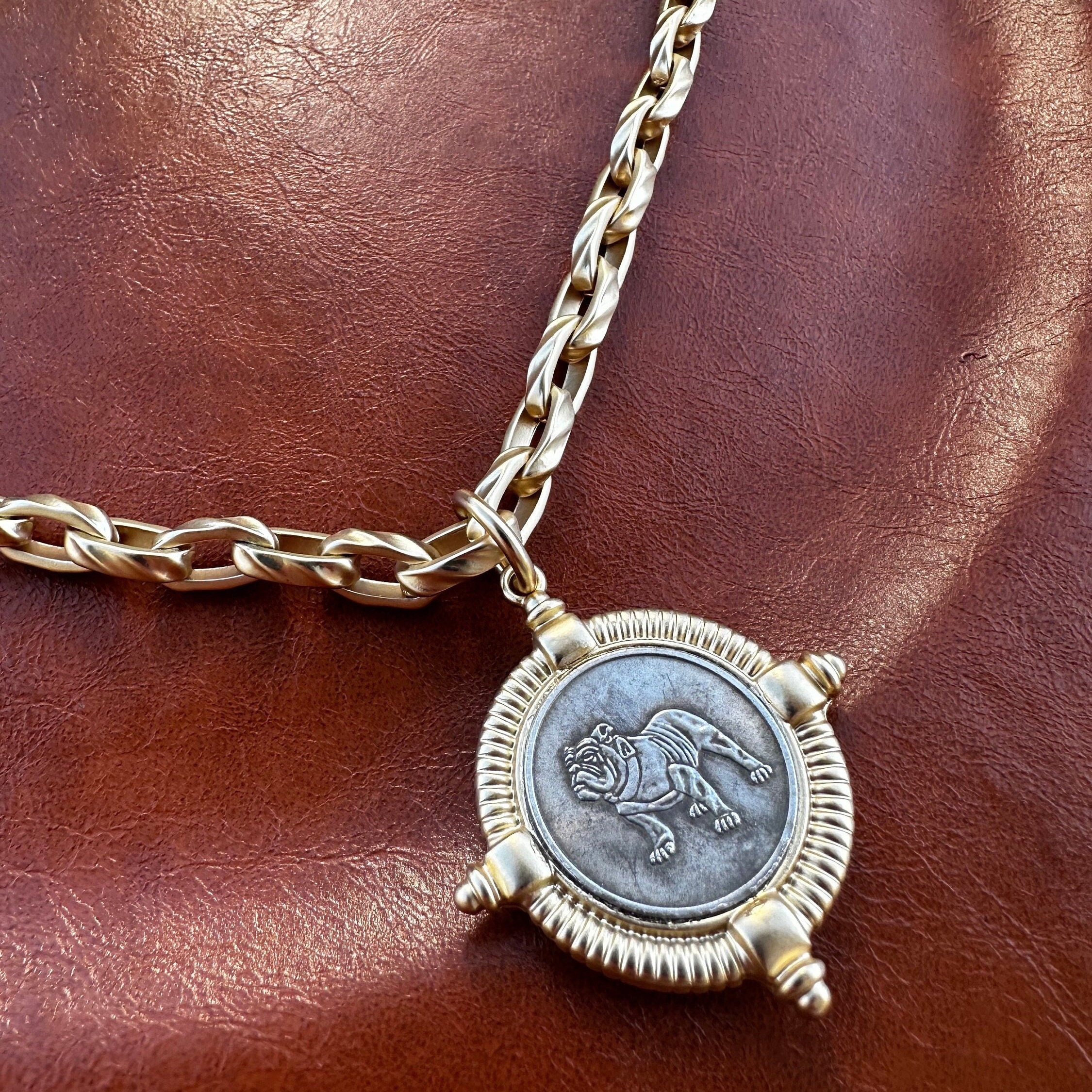 Bulldog Lovers Gold Coin Necklace - College Bulldog Mascot Jewelry - Perfect Gift for The Bulldog Lover