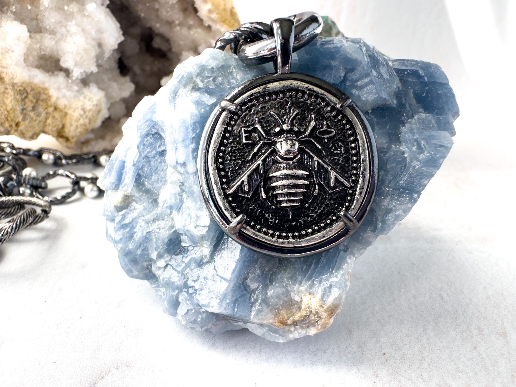 Timeless Gunmetal and Silver Coin Necklace - Gift for the Naturalist - Thumbnail 3