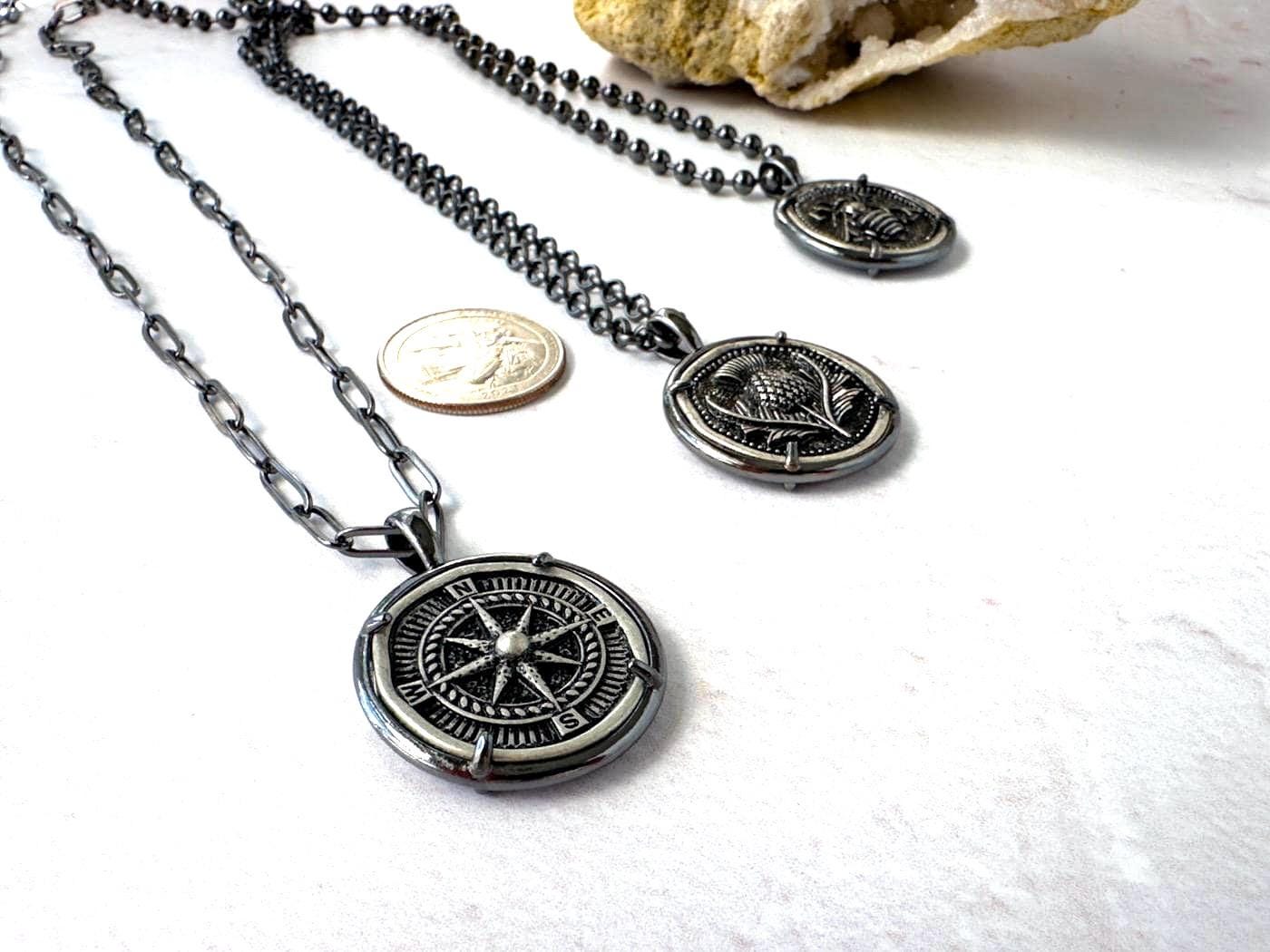 Timeless Gunmetal and Silver Coin Necklace - Gift for the Naturalist - Thumbnail 7