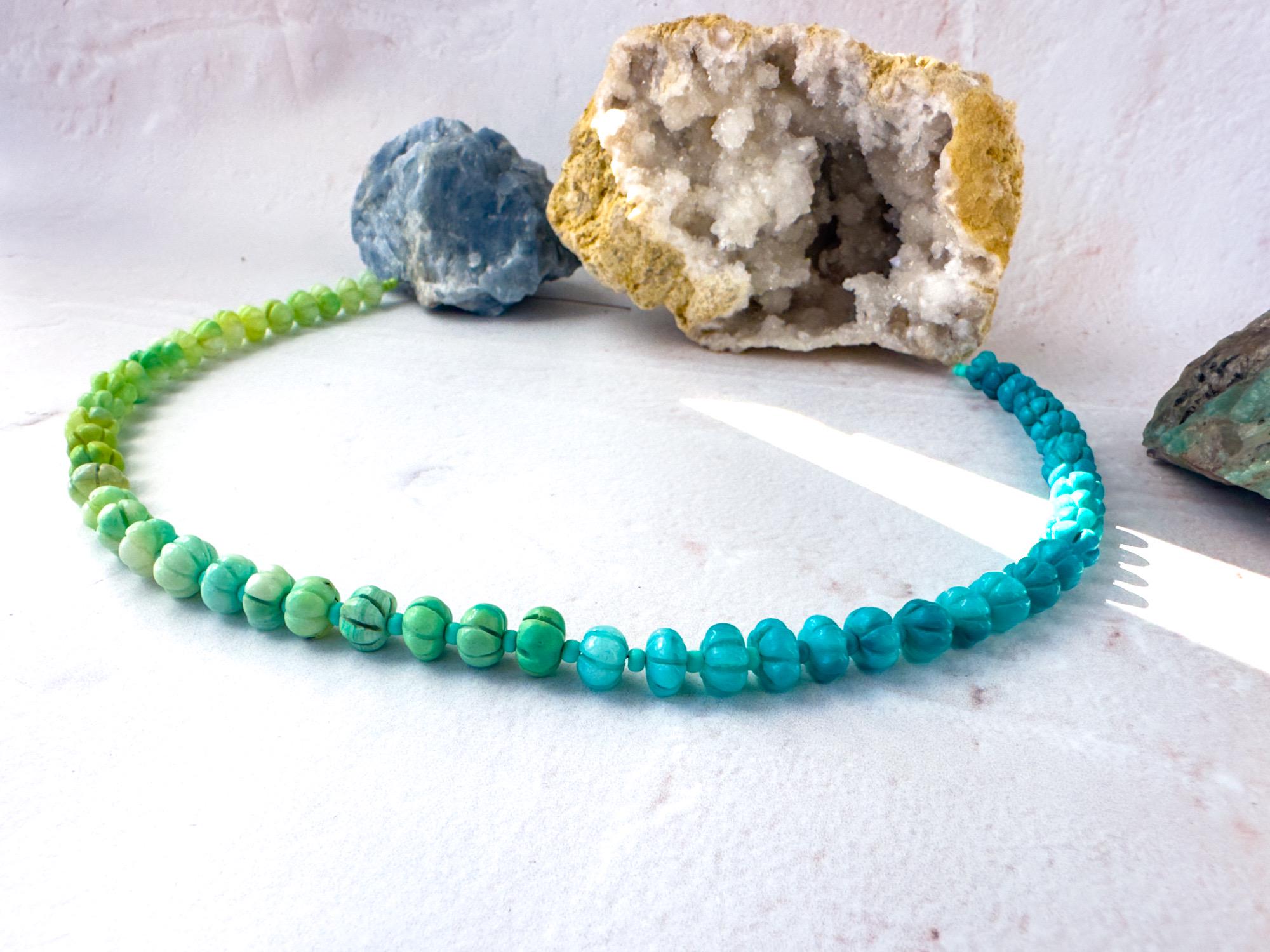 Vibrant Blue and Green Carved Opal  Necklace - Gift for the Artsian - Thumbnail 7