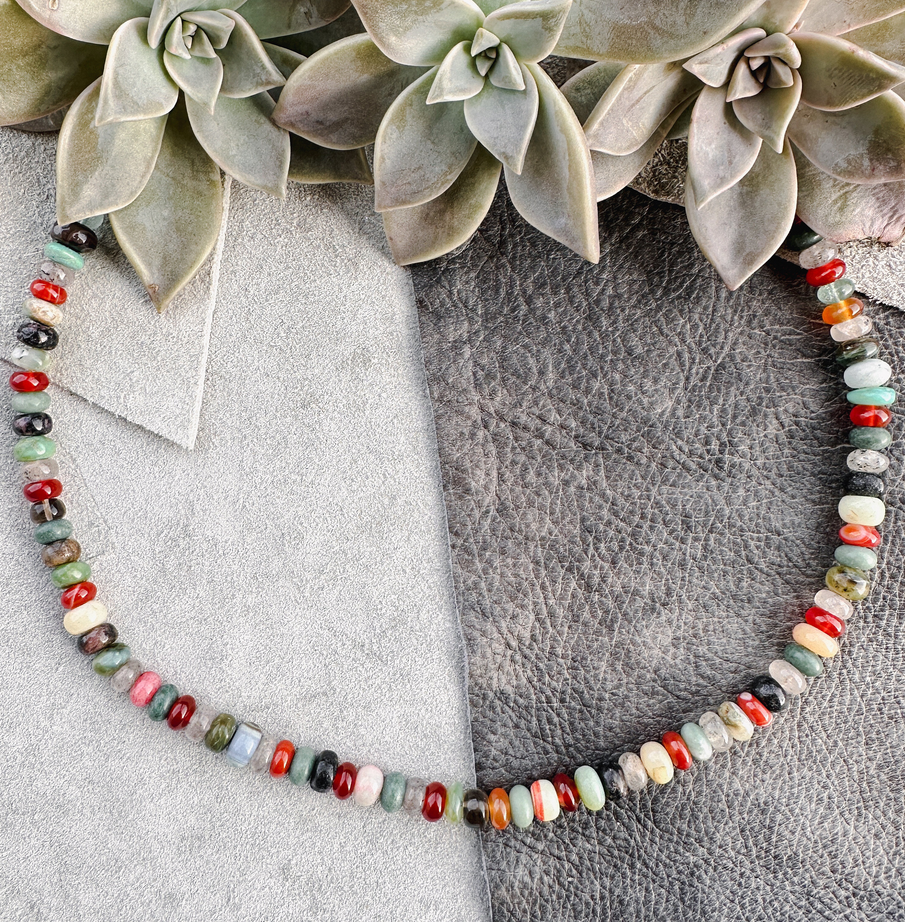 Earth Toned Candy Gemstone Necklace - Handmade Rondelle Beaded Jewelry