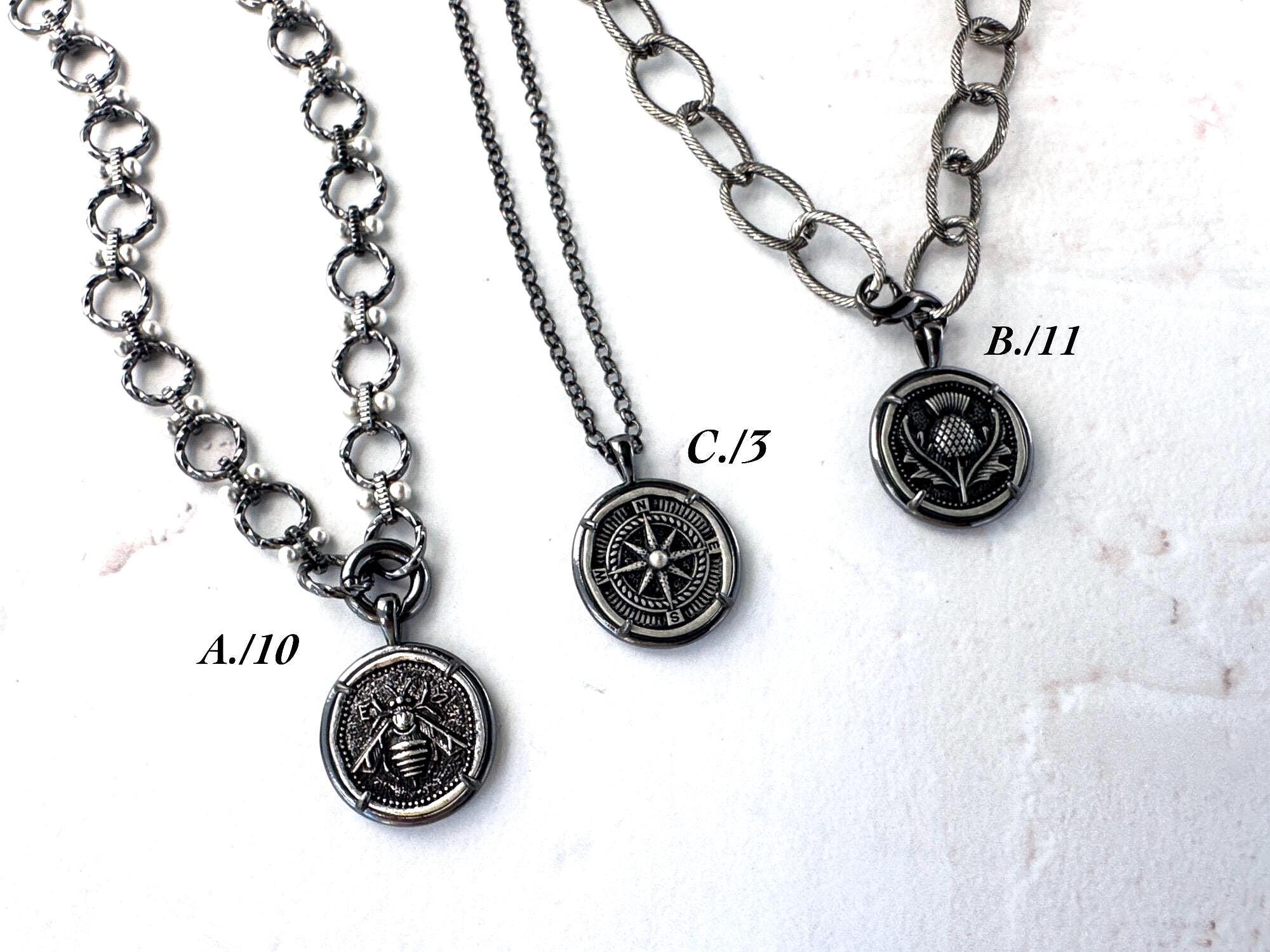 Timeless Gunmetal and Silver Coin Necklace - Gift for the Naturalist - Thumbnail 6