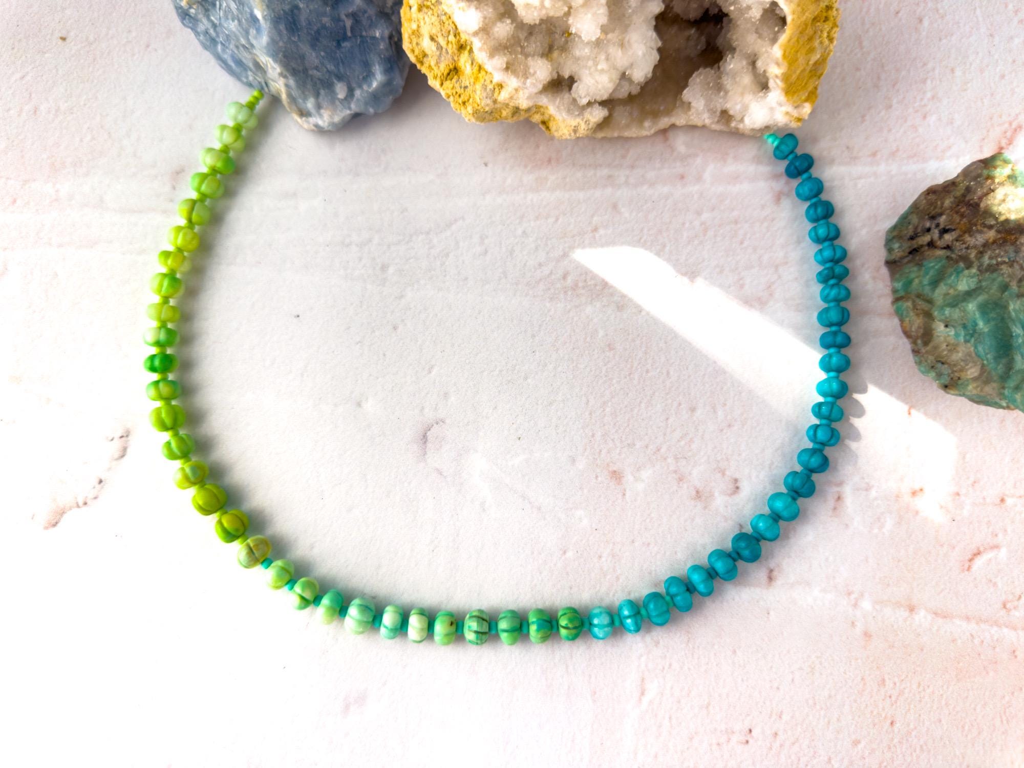 Vibrant Blue and Green Carved Opal  Necklace - Gift for the Artsian - Image 1