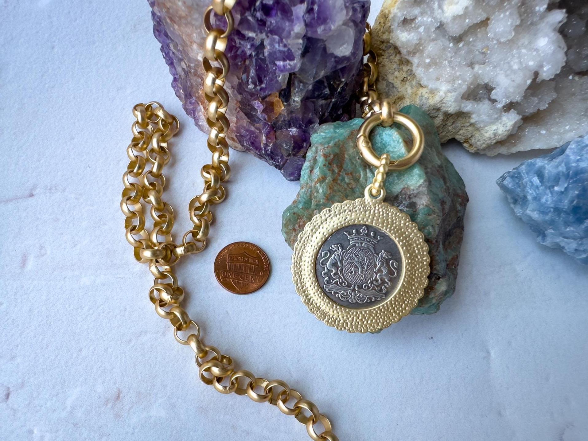 Equestrian Charm: Silver Horse Coin Pendant with Gold Bezel and Pearls - Chain Selection Available - Thumbnail 4