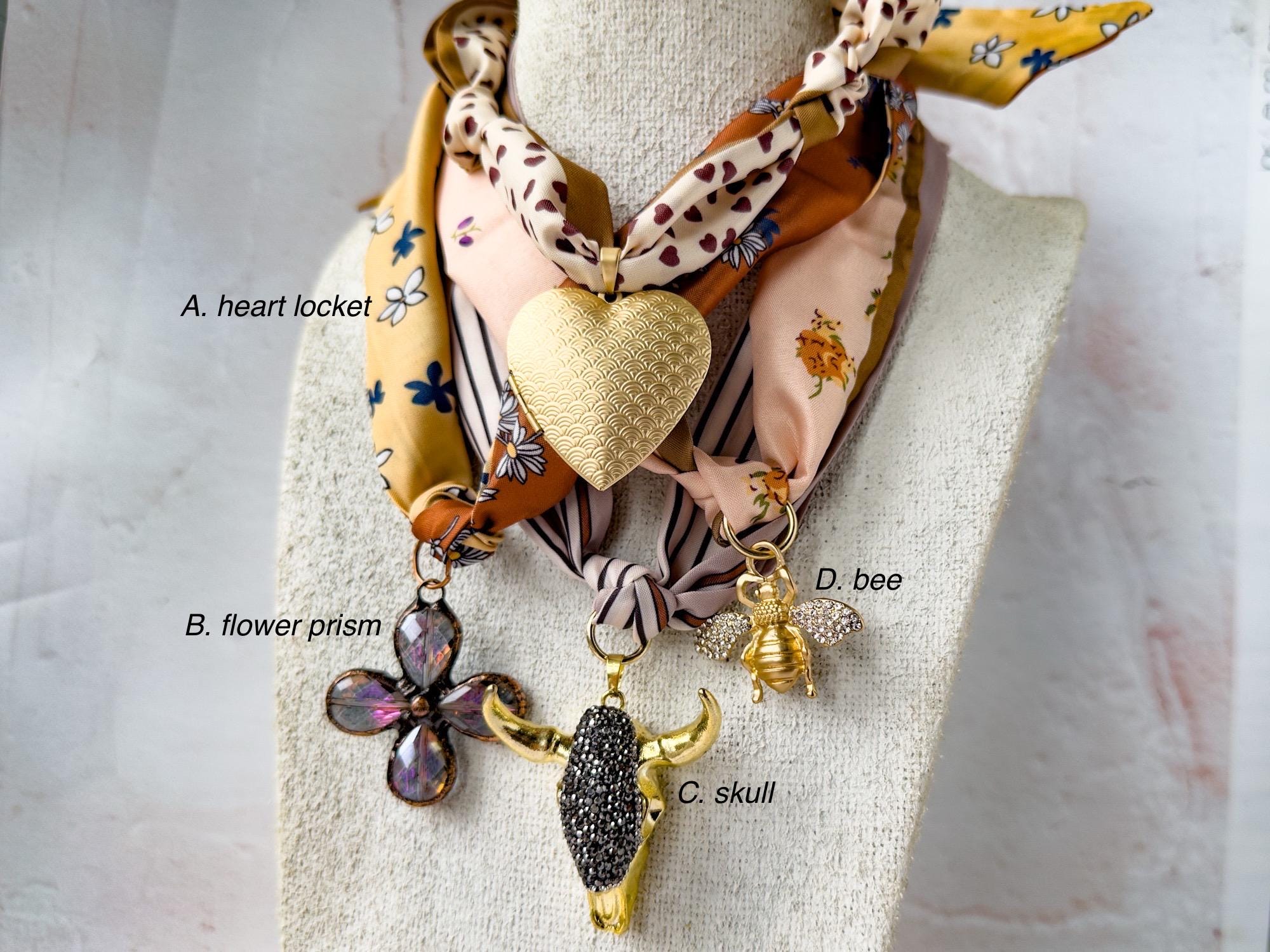 Boho Chic Scarf Necklace with Unique Pendant - Removable Pendant Jewelry - Thumbnail 6