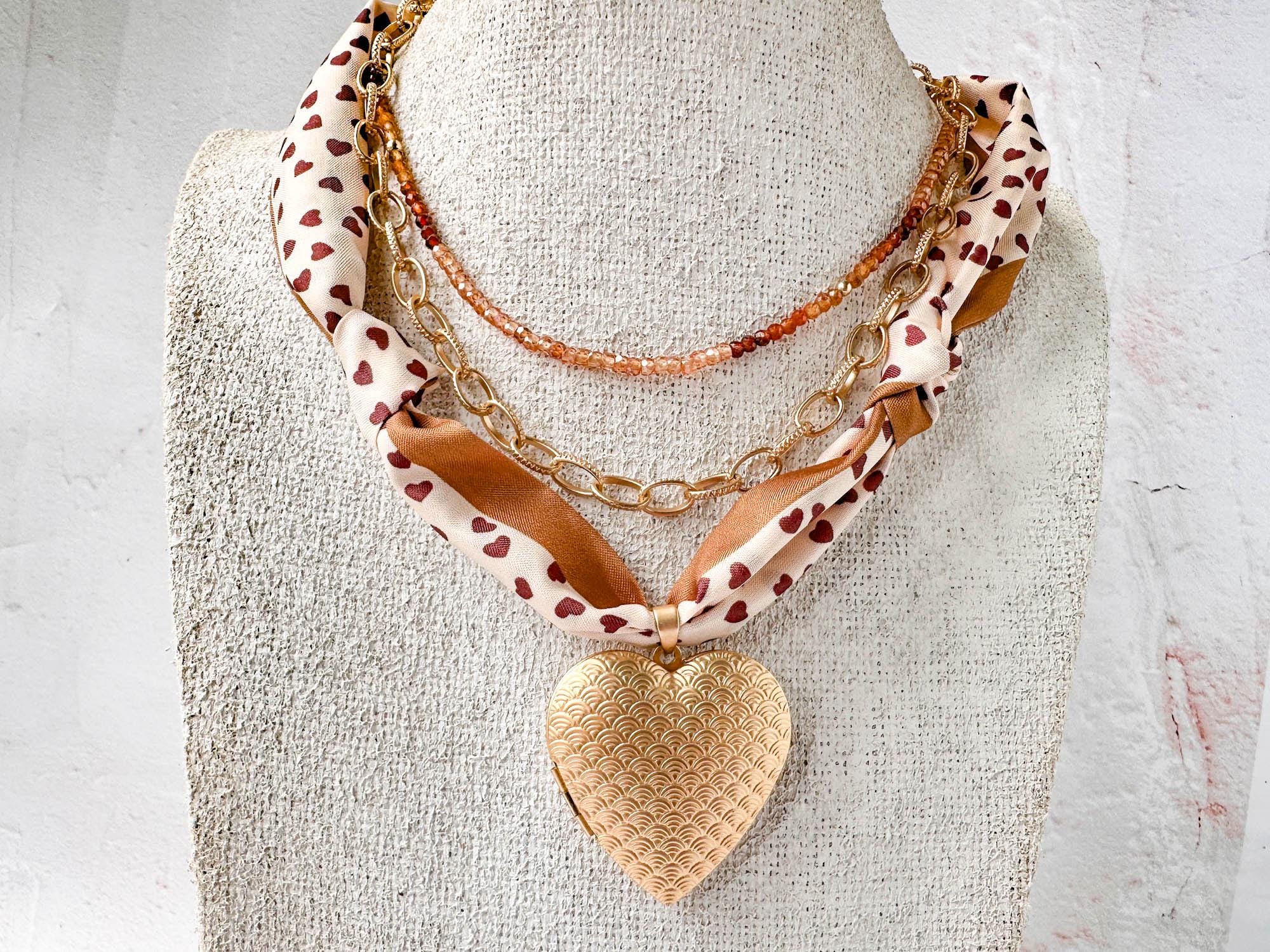 Boho Chic Scarf Necklace with Unique Pendant - Removable Pendant Jewelry - Thumbnail 7