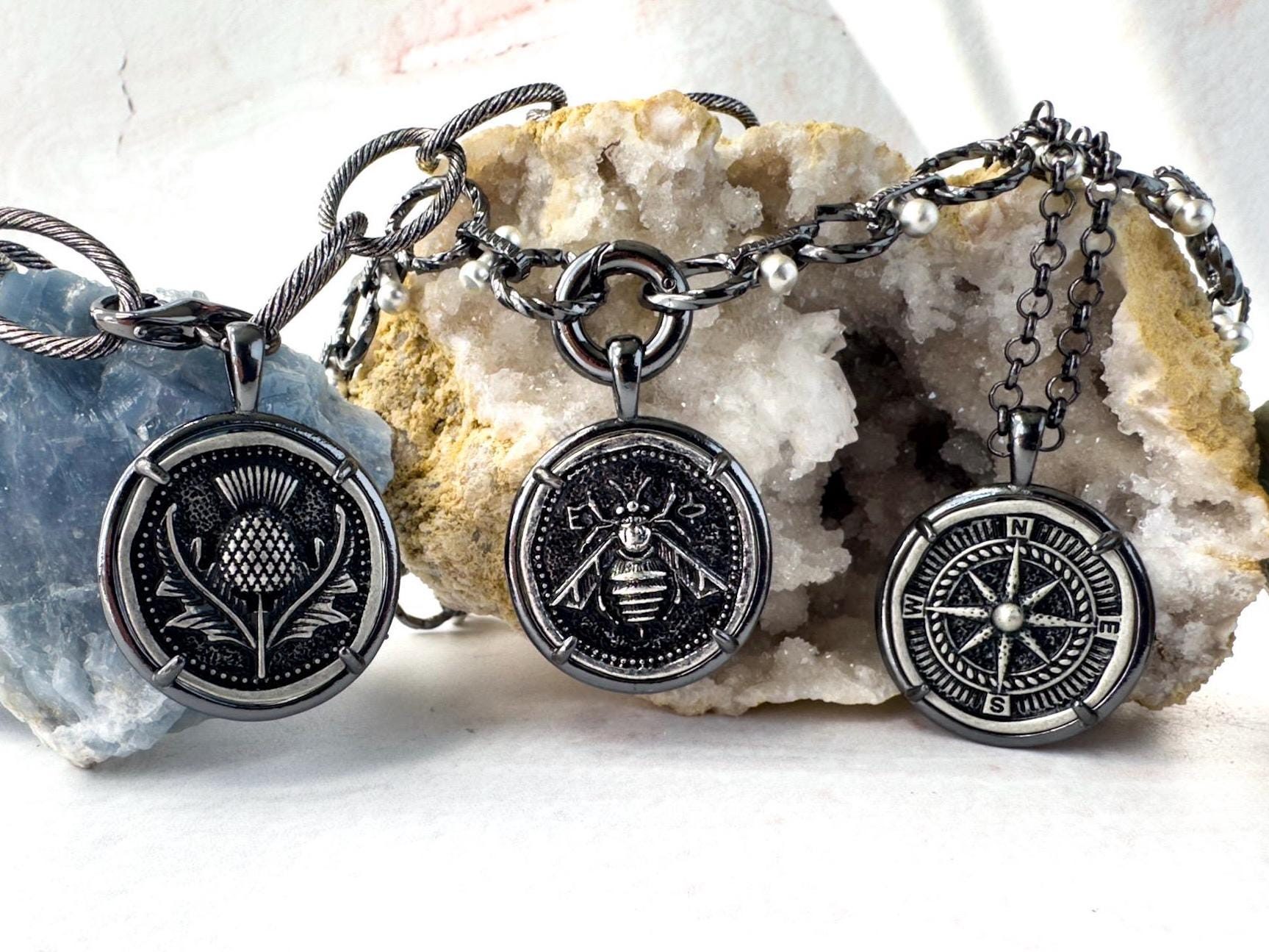 Timeless Gunmetal and Silver Coin Necklace - Gift for the Naturalist - Image 1