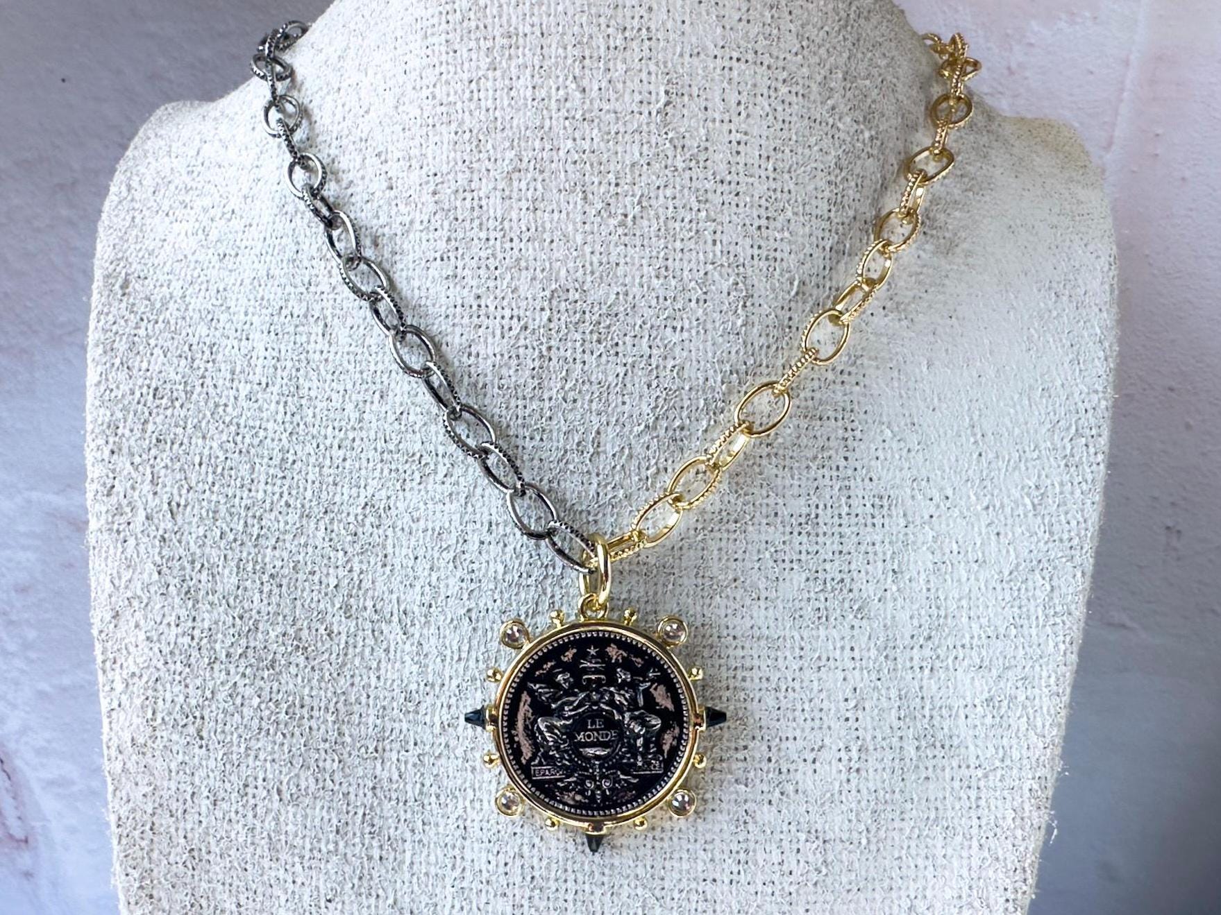 Charming Embellished French Coin Replica Necklace - A Perfect Gift for a Favorite French Teacher or Friend! - Thumbnail 5