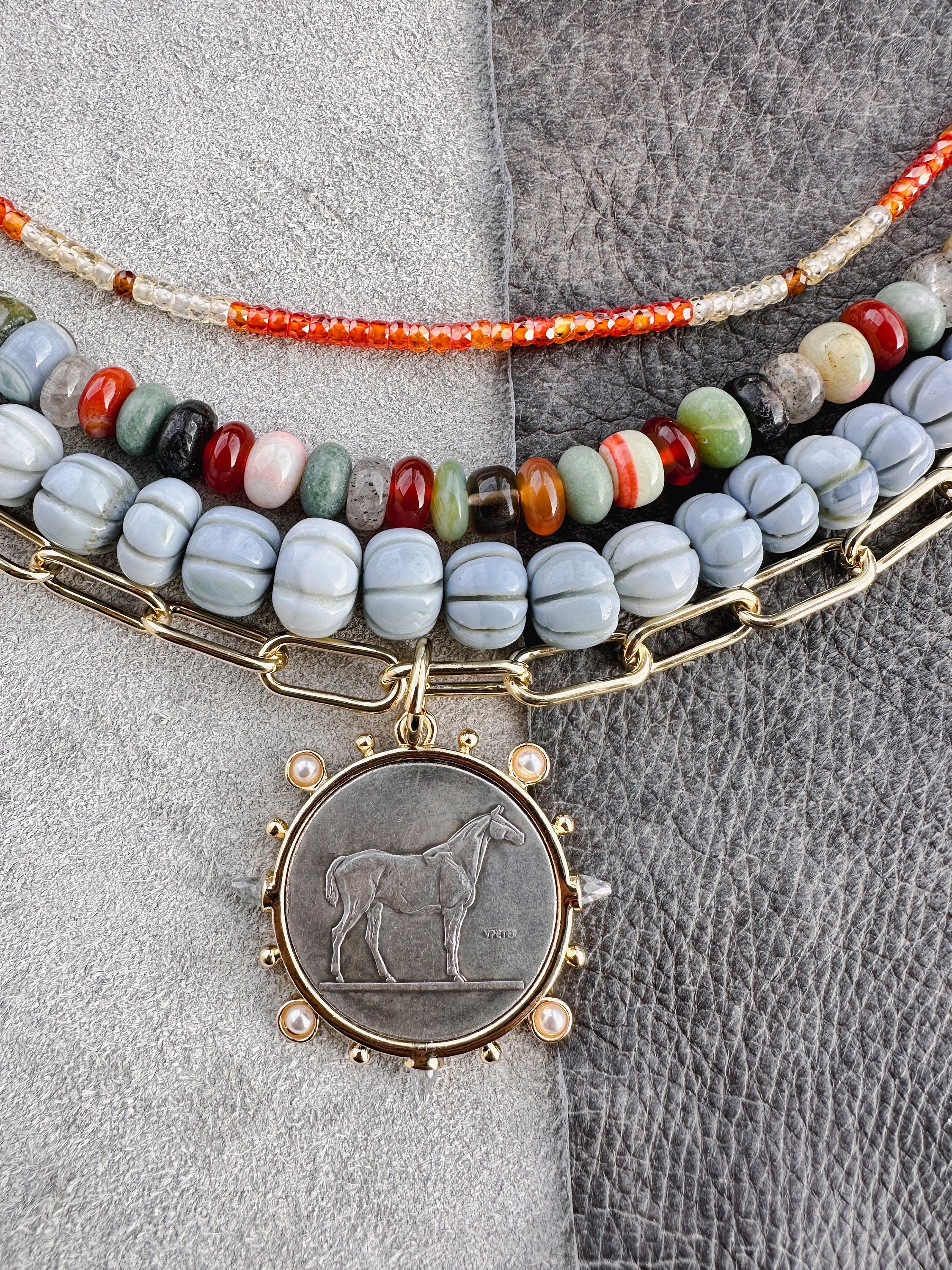 Earth Toned Candy Gemstone Necklace - Handmade Rondelle Beaded Jewelry - Thumbnail 2