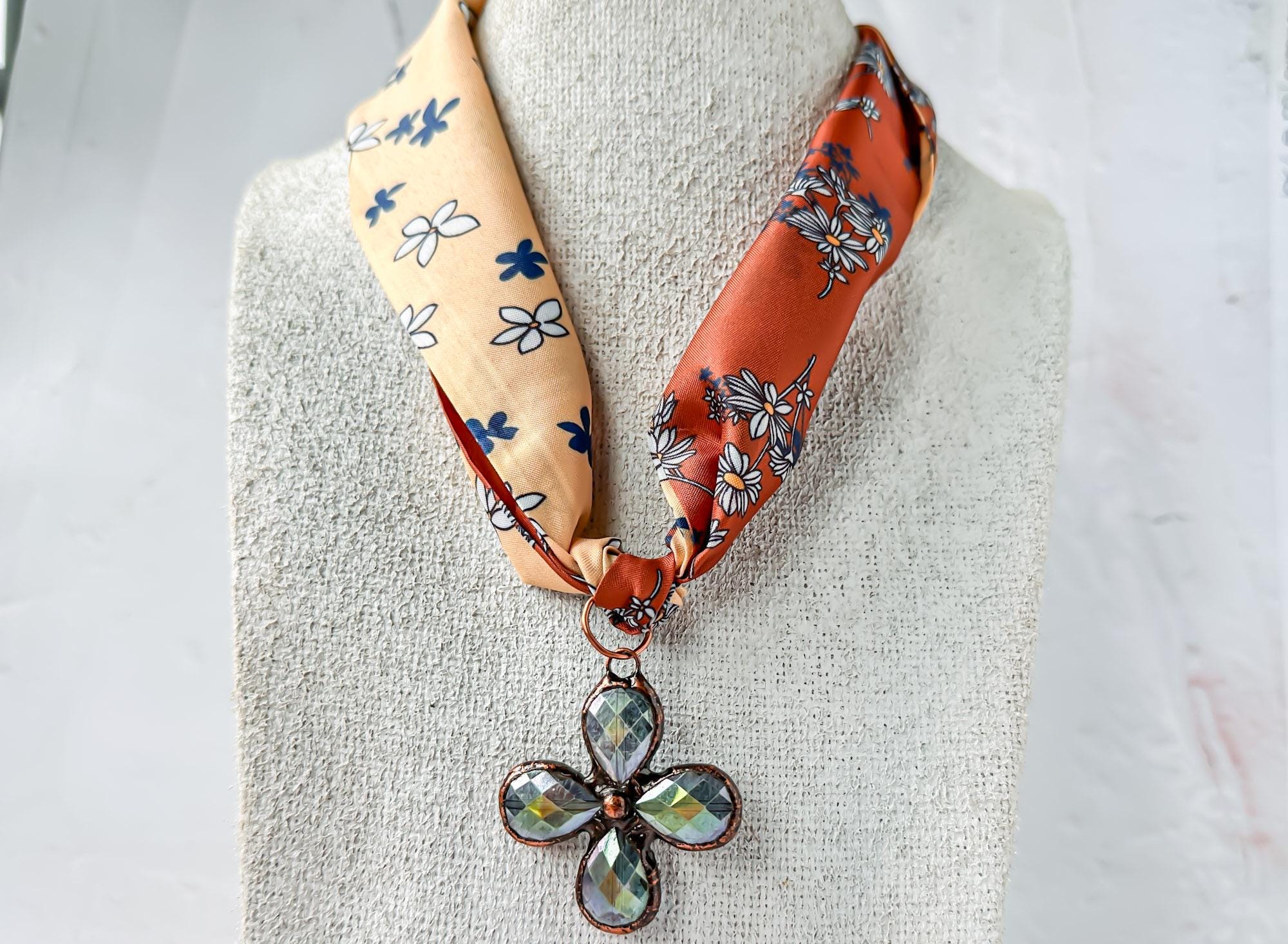 Boho Chic Scarf Necklace with Unique Pendant - Removable Pendant Jewelry - Thumbnail 3