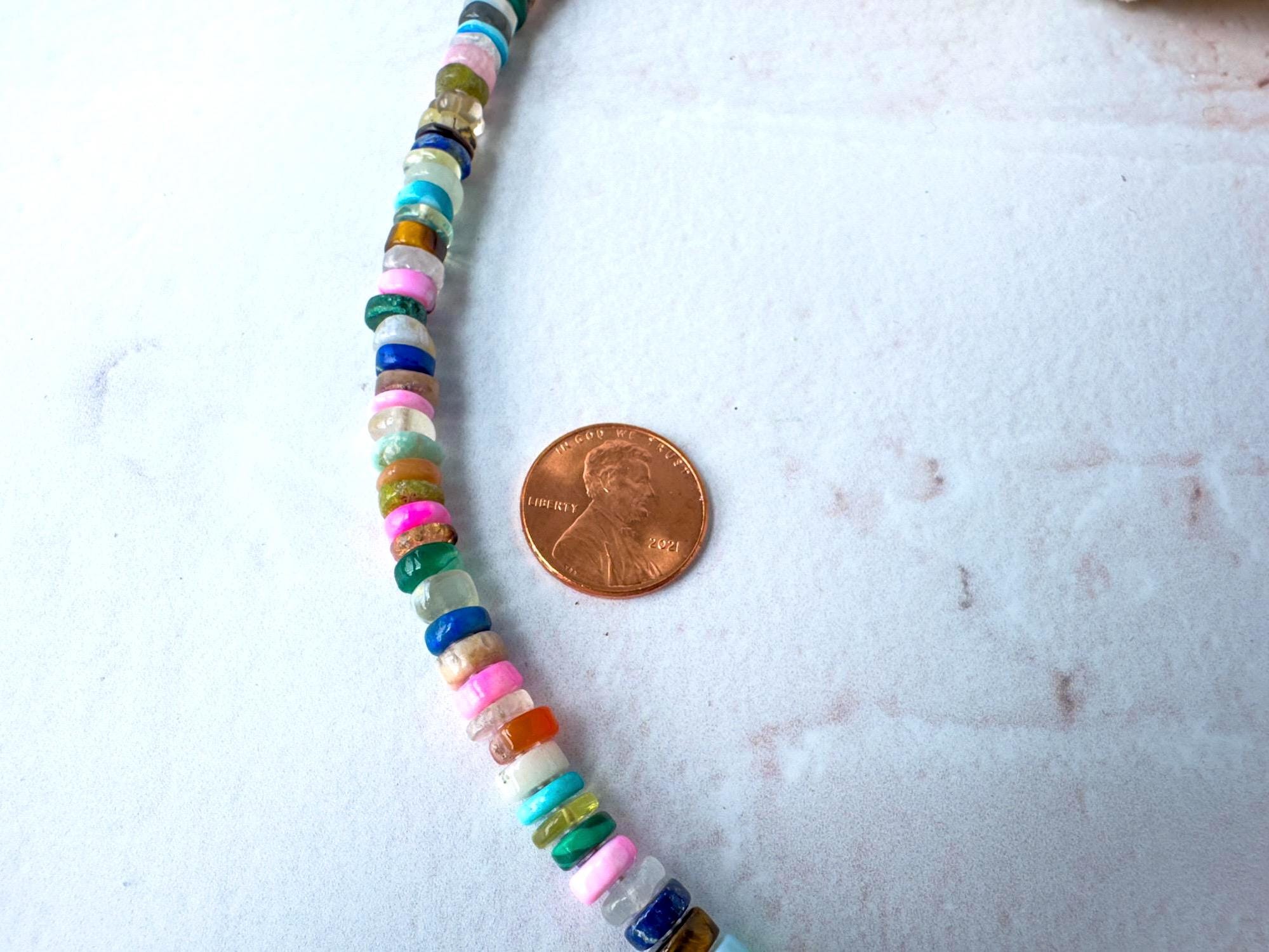 Bright Multi Gemstone Heishi Necklace - Vibrant Boho Layer Jewellery - Thumbnail 4