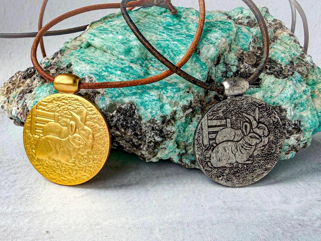 Bunny Rabbit Medallion Necklace - Burnished Silver or Matte Gold Rabbit ...